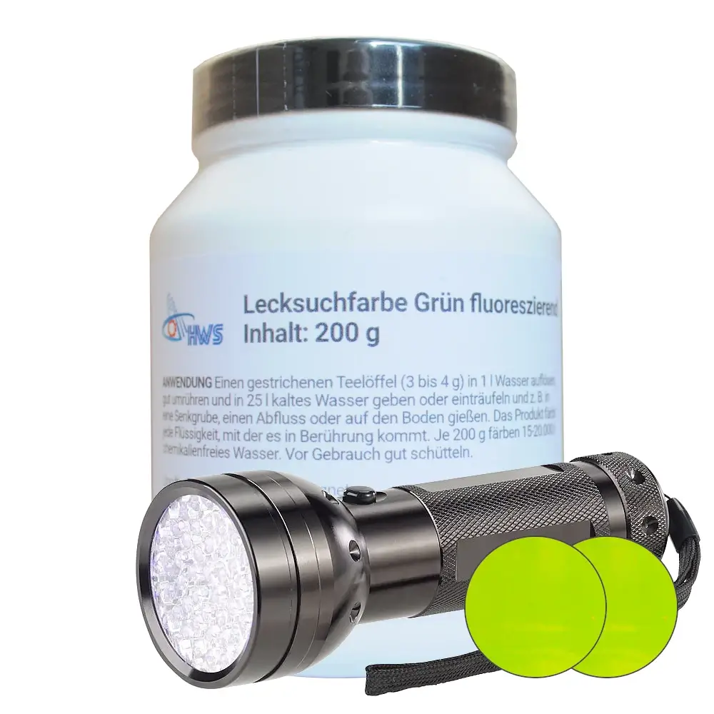 HWS Lecksuchfarbe Doppel Pack Grün fluoreszierend, 2x200g Dose mit UV-Lampe  kaufen